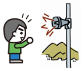 防災行政無線から音が出ており、その音に「はっ!」と気が付いている人のイラスト