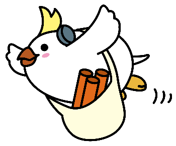 リレーちゃんのイラストです。バッグにバトンを入れて飛んでいます。