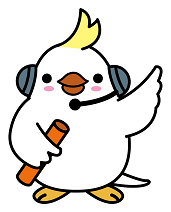 電話リレーサービスのキャラクター、リレーちゃんという鳥さんのイラストです。ヘッドセットをつけて、バトンを持っています。