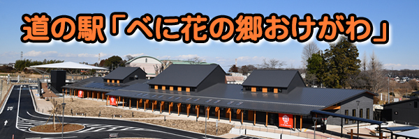 道の駅「べに花の郷おけがわ」。道の駅の詳細情報にリンクするバナー画像。